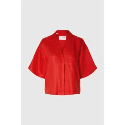 Shop Selected Femme Flame Scarlet Lyra Boxy Linen Shirt In Red