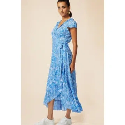 Shop Aspiga Demi Wrap Dress In Floral Blue And White