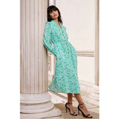 Shop Cefinn Stella Dress In Green Damask