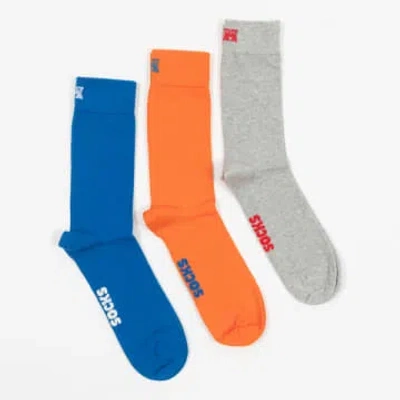 Shop Happy Socks 3-pack Solid Socks Gift Set In Grey, Blue & Orange