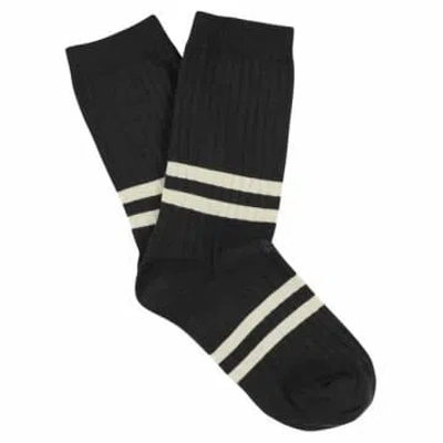 Shop Escuyer Off Black Ecru Stripes Socks