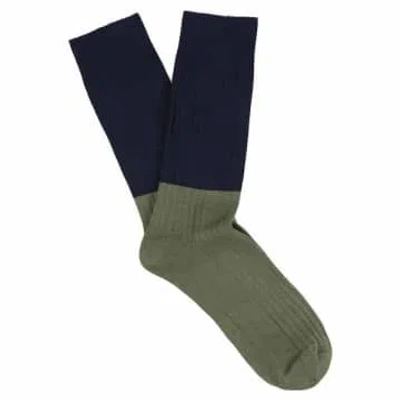 Shop Escuyer Blue Olive Colour Block Socks