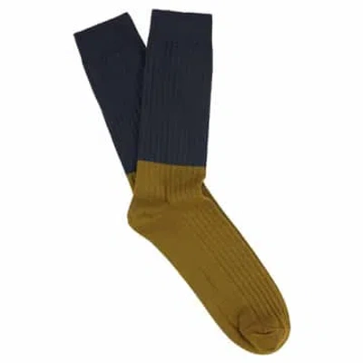 Shop Escuyer Navy Cumin Colour Block Socks In Blue
