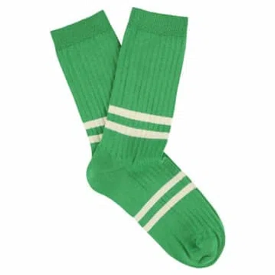 Shop Escuyer Bright Green Ecru Stripes Socks