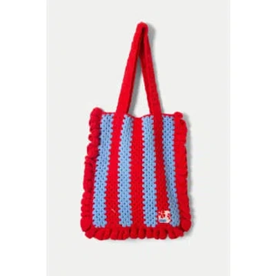 Shop Damson Madder Red Blue Stripe Frill Crochet Bag