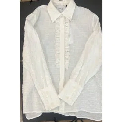 Shop Nude Long Sleeve Ruffle Shirt In White