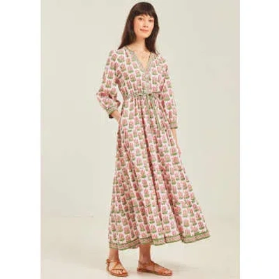 Shop Pink City Prints Hollyhock Bouquet Maria Dress In Pink