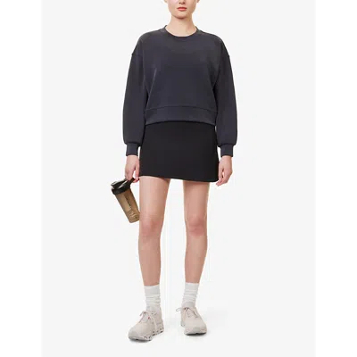 Shop Lululemon Women's Black Perfectly Oversized Cropped Recycled Polyester-blend Sweatshirt