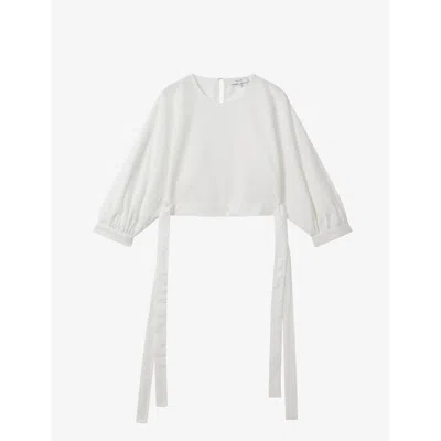 Shop Reiss Women's Ivory Immy Blouson-sleeve Stretch-woven Blouse