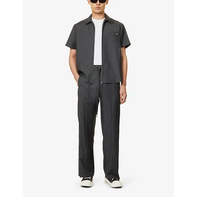 Shop Nahmias Men's Charcoal Brand-patch Drawstring-waistband Relaxed-fit Wide-leg Wool Trousers