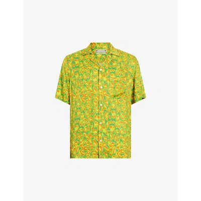 Shop Allsaints Men's Lizard Green Leopaz Graphic-print Woven Shirt