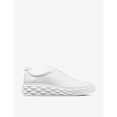 Shop Jimmy Choo Diamond Maxi Logo-embossed Leather Low-top Trainers In V White/white