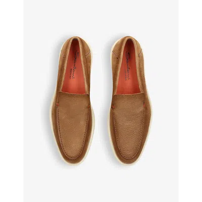 Shop Santoni Detroit Contrast-sole Leather Loafers In Tan
