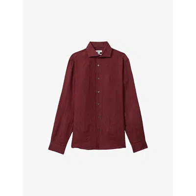 Shop Reiss Men's Pecan Brown Ruban Regular-fit Linen Shirt