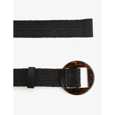 Shop Reiss Rachel Round-buckle Raffia Belt In Black
