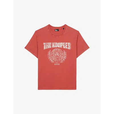 Shop The Kooples Women's Red Brique Branded-print Short-sleeved Cotton-jersey T-shirt