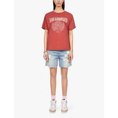 Shop The Kooples Women's Red Brique Branded-print Short-sleeved Cotton-jersey T-shirt