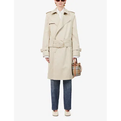 Shop Burberry Women's Oat Double-breasted Collar Cotton And Silk-blend Coat