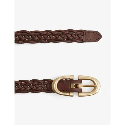 Shop Reiss Womens Tan Bailey Horseshoe-buckle Leather Belt