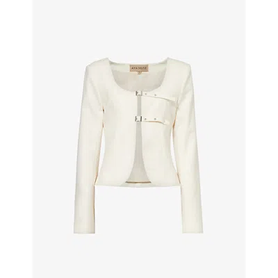 Shop Aya Muse Women's White Apure Scoop-neck Regular-fit Wool-blend Jacket