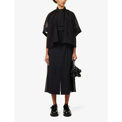 Shop Sacai Women's Navy Pinstripe-pattern A-line Woven Midi Skirt
