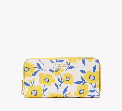 Shop Kate Spade Morgan Sunshine Floral Printed Zip-around Continental Wallet In Cream