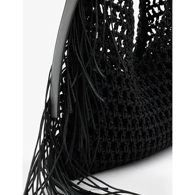 Shop Allsaints Women's Black Sabine Tassel-embellished Cotton Shoulder Bag