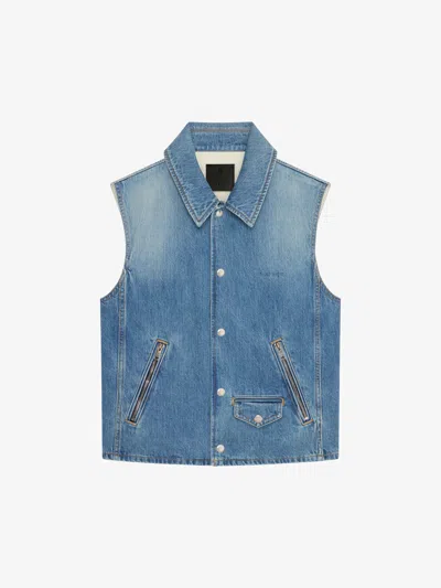 Shop Givenchy Sleeveless Jacket In Denim In Blue
