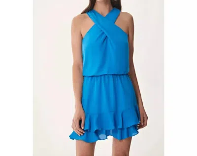 Shop Krisa Wrap Front Halter Dress In Baja In Blue