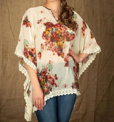 Shop Vintage Collection Night Of Roses Poncho In Cream In Beige