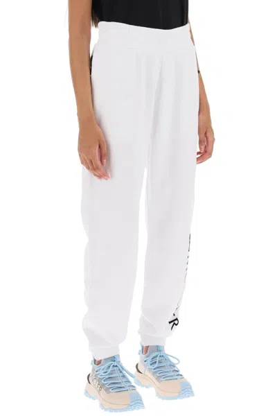 Shop Moncler Basic Joggers With Flocked Logo In White