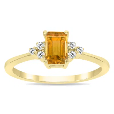 Shop Sselects Citrine And Diamond Regal Ring In 10k Yellow Gold