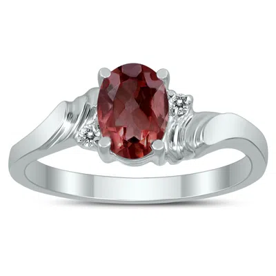 Shop Sselects 7x5mm Garnet And Diamond Wave Ring In 10k White Gold