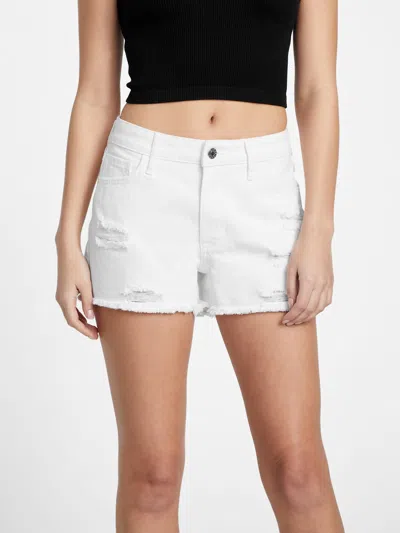 Shop Guess Factory Eco Emely Destroyed Shorts In White