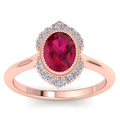 Shop Sselects 1 3/4 Carat Oval Shape Ruby And Diamond Ring In 14k Rose Gold In Multi