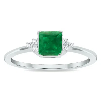 Shop Sselects Women's Princess Cut Emerald And Diamond Half Moon Ring In 10k White Gold