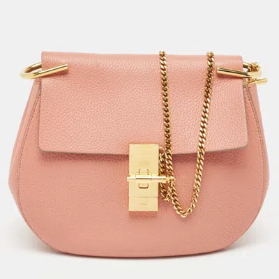 Shop Chloé Salmon Leather Medium Drew Shoulder Bag In Pink