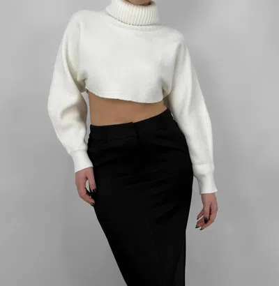 Shop Sky To Moon Turtleneck Knit Ultra Crop Sweater In Ivory In White