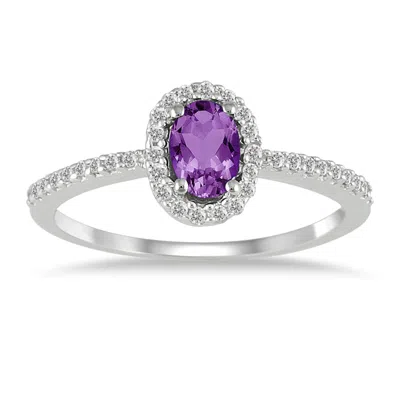 Shop Sselects Amethyst And Diamond Halo Ring In 10k White Gold