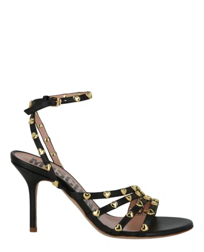 Moschino 90mm Stiletto Heel Leather Sandals In Black