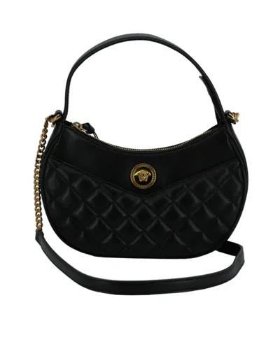 Shop Versace Leather Half Moon Shoulder Women's Bag In Black