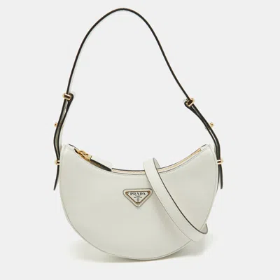Shop Prada Leather Arqué Shoulder Bag In White