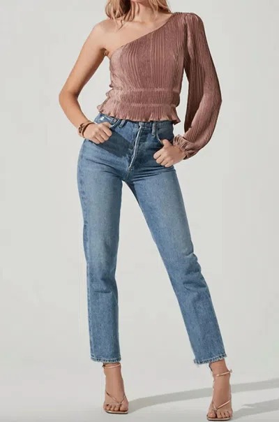 Shop Astr Zona One Sleeve Top In Mauve In Brown