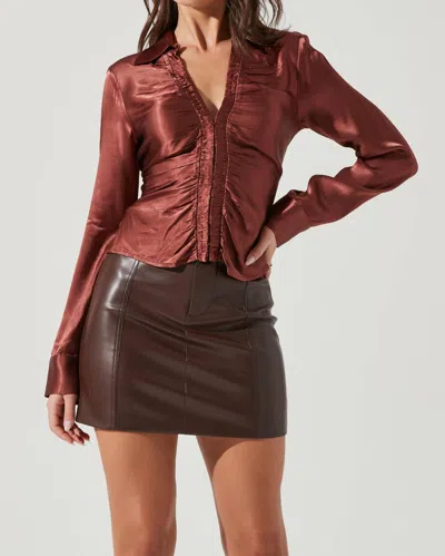 Shop Astr Long Sleeve Blouse In Brown In Red
