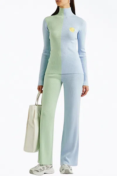 Shop Helmstedt Awa Ribbed-knit Turtleneck Top In Green/blue In Multi