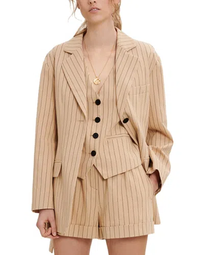 Shop Maje Linen-blend Suit Blazer In Brown