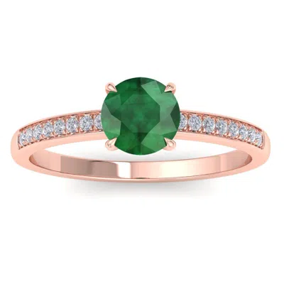 Shop Sselects 1 1/4 Carat Emerald And Diamond Ring In 14k Rose Gold In Multi