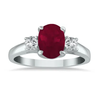 Shop Sselects Ruby And Diamond Three Stone Ring In 14k White Gold