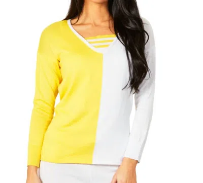 Shop Angel Apparel Two-tone Stripe Detail Top In Lemon/white In Yellow