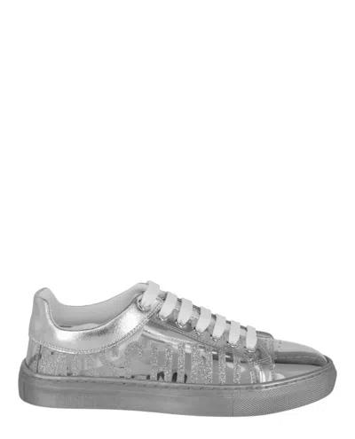 Shop Moschino Transparent Logo Sneakers In Silver